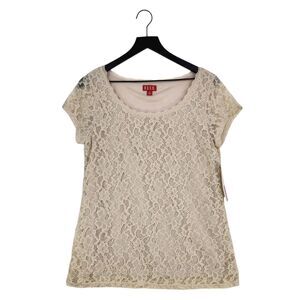 NWT ELLE Womens Floral Lace Top Sz Medium Beige Lined Fairy Cottagecore Feminine